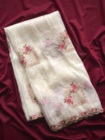 Ridhima Pure Paper Silk Crush Saree with Swarovski Floral Embroidery & Benarasi Silk Blouse