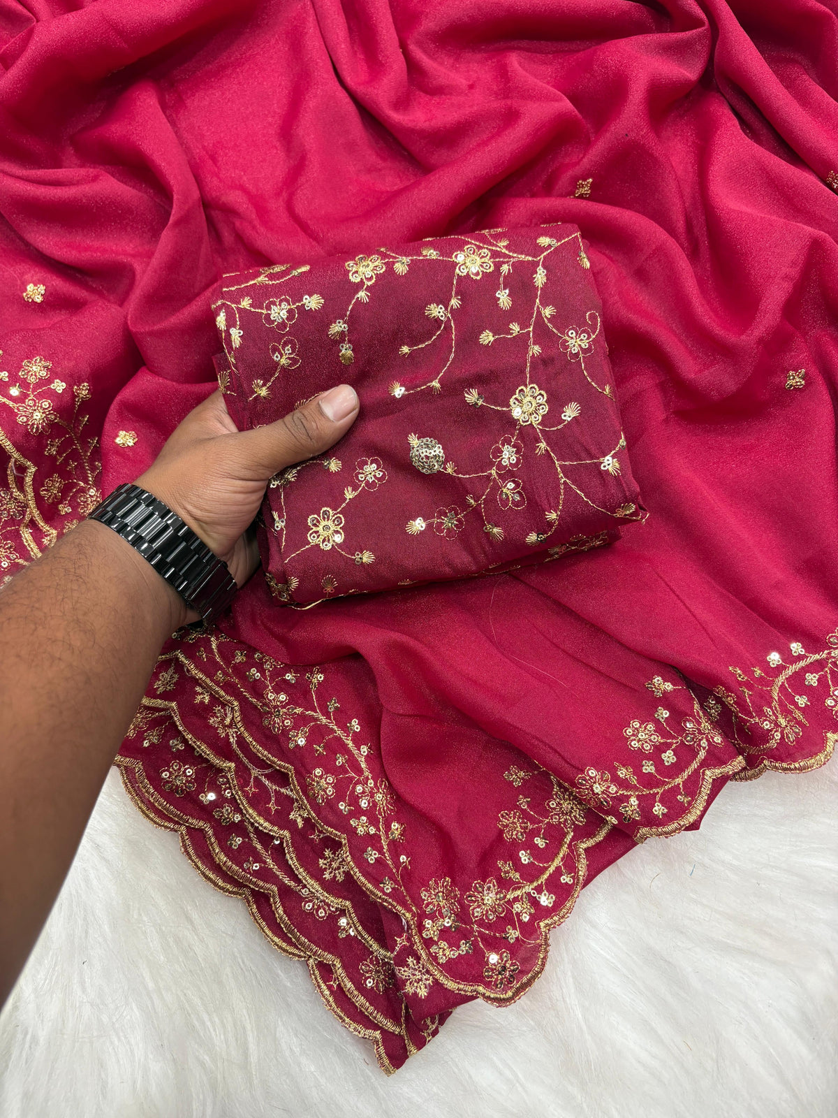 Premium Star Georgette Silk Saree with Sequin & Zari Embroidery