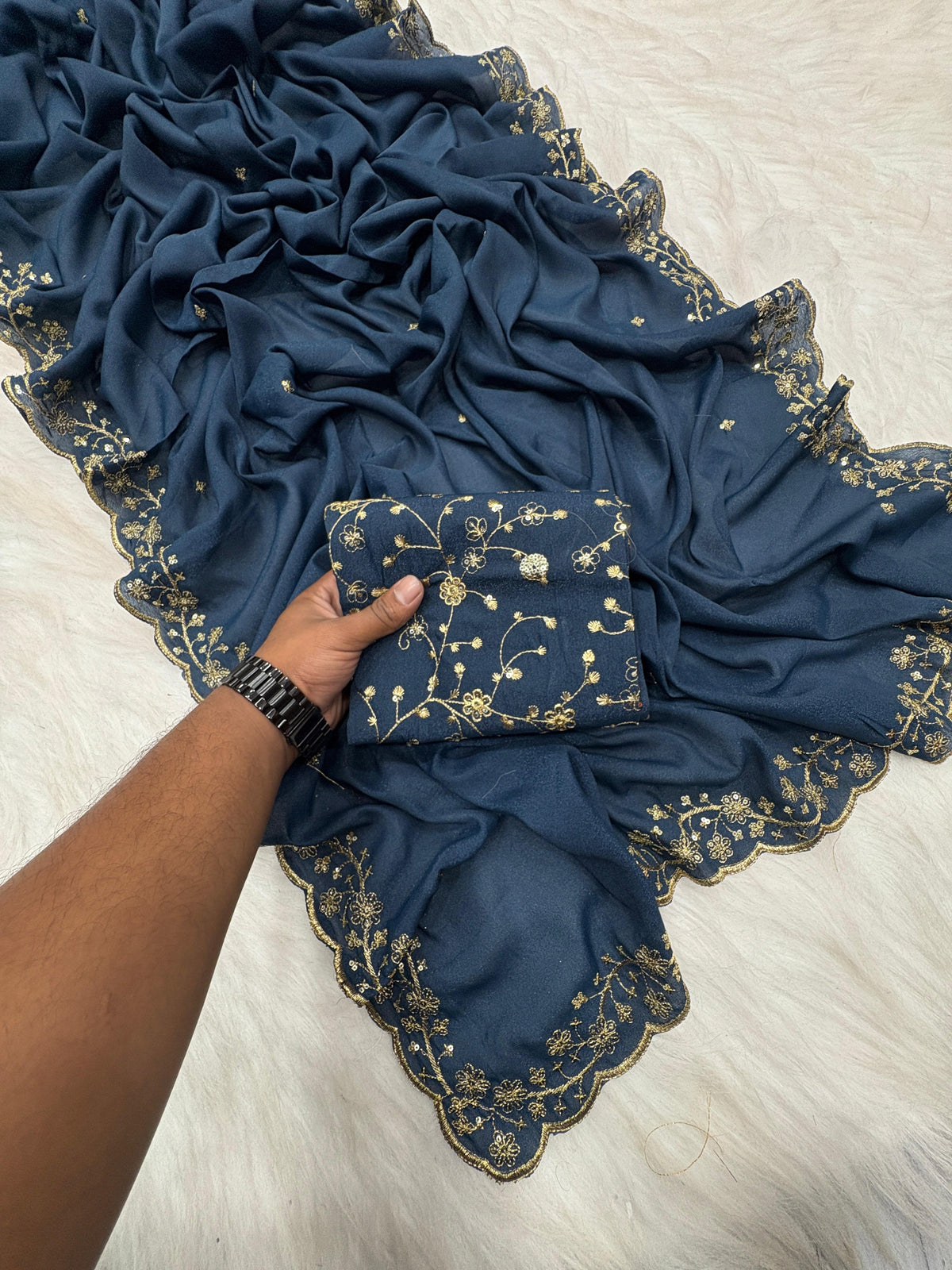 Premium Star Georgette Silk Saree with Sequin & Zari Embroidery