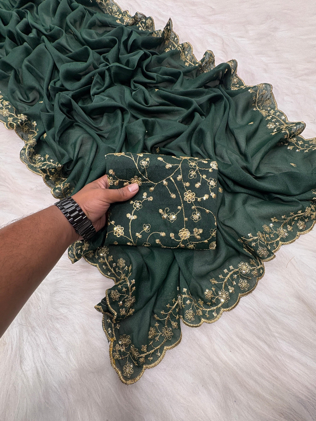 Premium Star Georgette Silk Saree with Sequin & Zari Embroidery