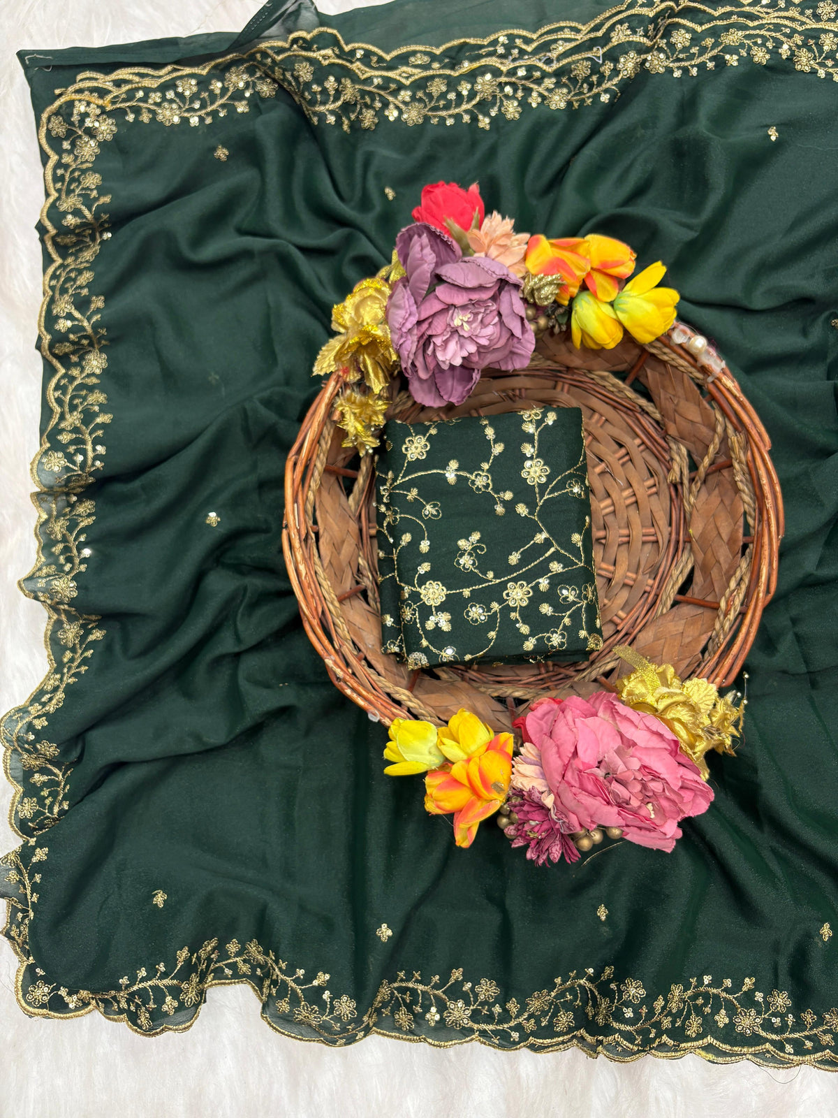 Premium Star Georgette Silk Saree with Sequin & Zari Embroidery