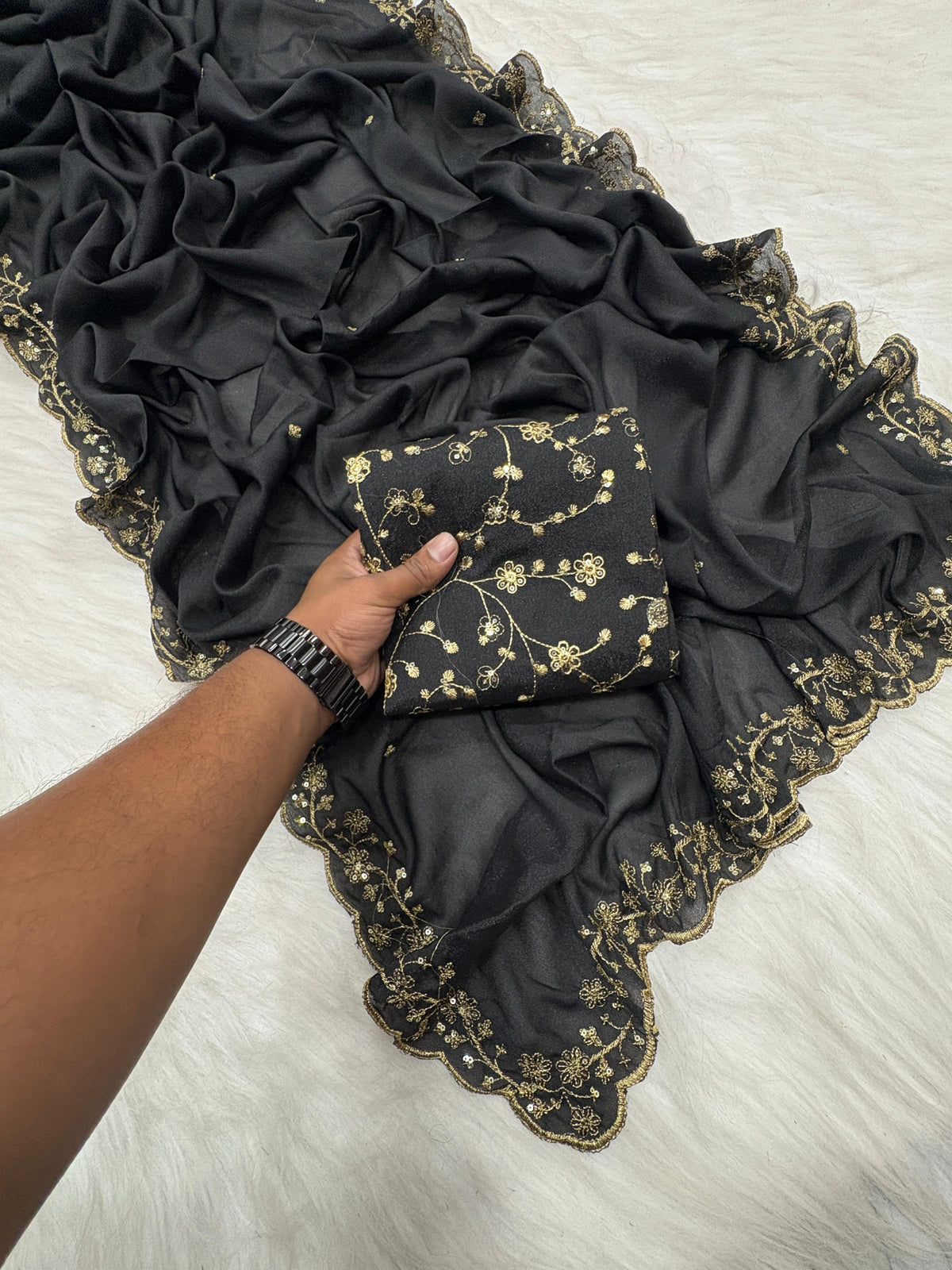 Premium Star Georgette Silk Saree with Sequin & Zari Embroidery