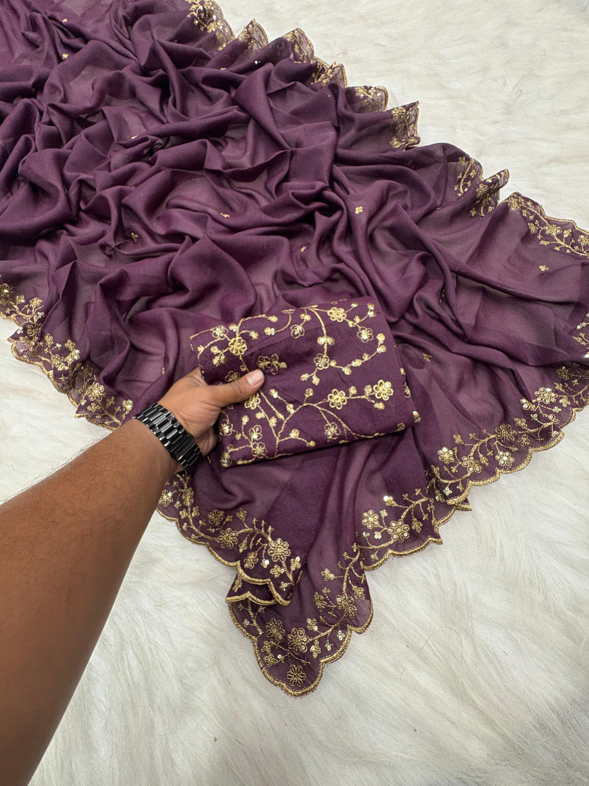 Premium Star Georgette Silk Saree with Sequin & Zari Embroidery