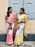 Soft Linen Saree with Golden Border & Latkan