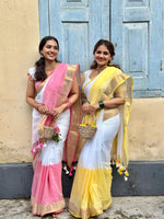 Soft Linen Saree with Golden Border & Latkan