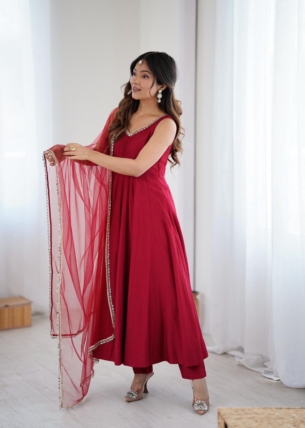 Designer Anarkali Set in Heavy Romansilk Chanderi with Net Dupatta