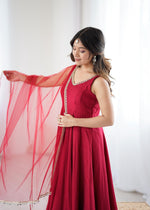 Designer Anarkali Set in Heavy Romansilk Chanderi with Net Dupatta