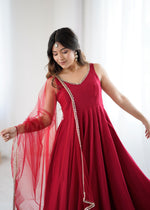 Designer Anarkali Set in Heavy Romansilk Chanderi with Net Dupatta