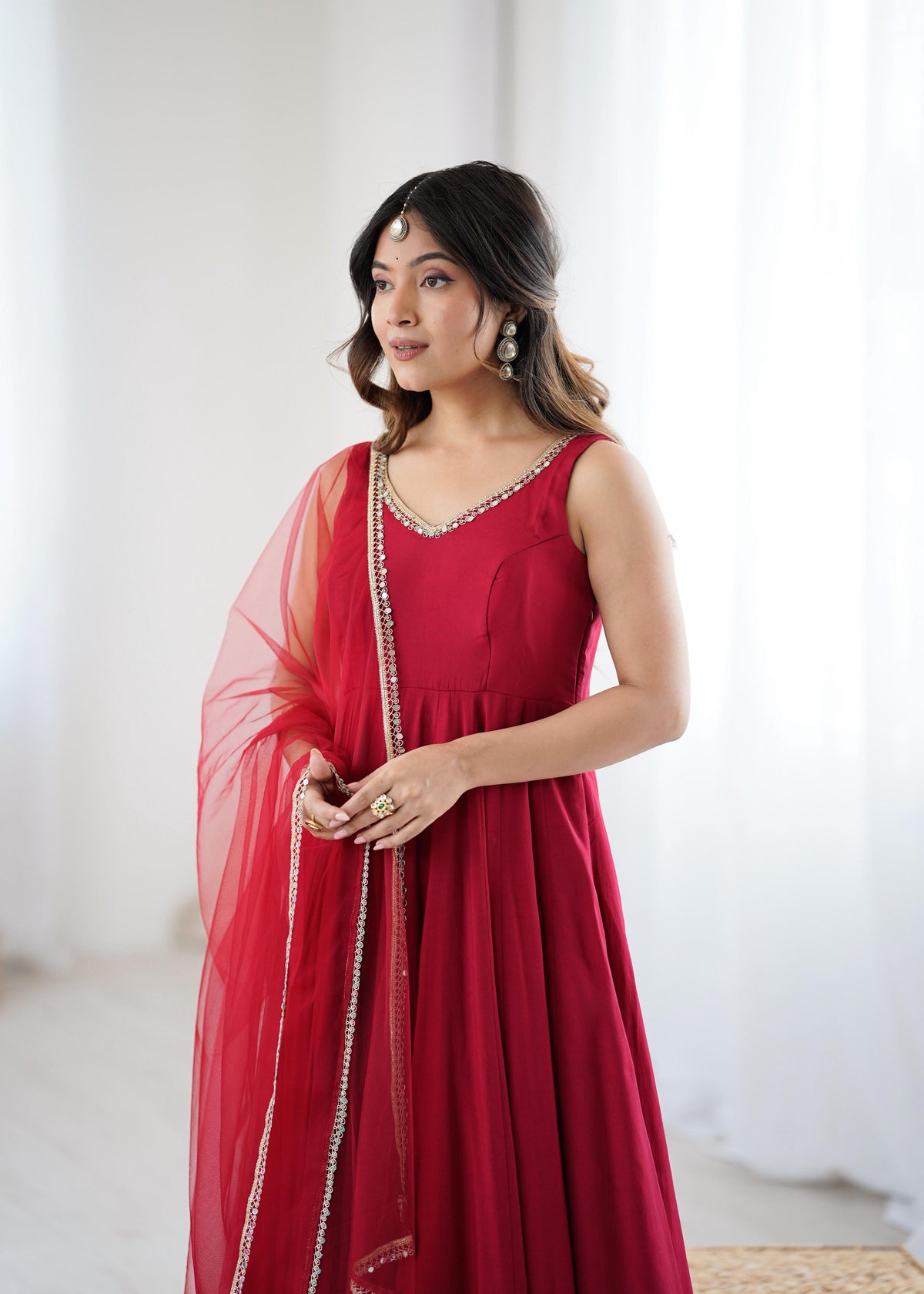 Designer Anarkali Set in Heavy Romansilk Chanderi with Net Dupatta