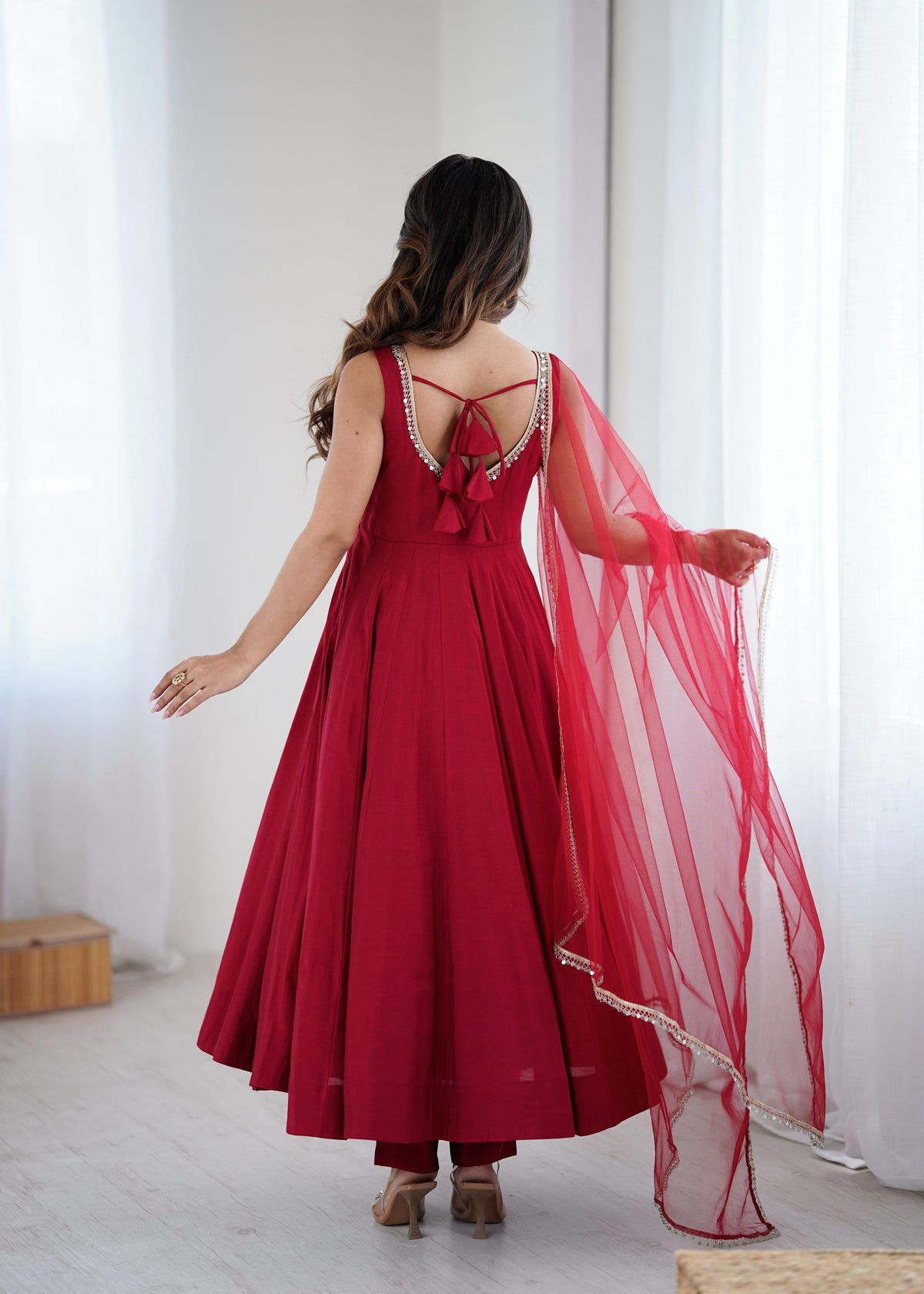Designer Anarkali Set in Heavy Romansilk Chanderi with Net Dupatta