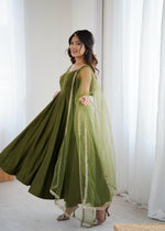 Designer Anarkali Set in Heavy Romansilk Chanderi with Net Dupatta