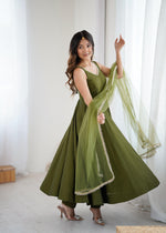 Designer Anarkali Set in Heavy Romansilk Chanderi with Net Dupatta