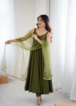 Designer Anarkali Set in Heavy Romansilk Chanderi with Net Dupatta