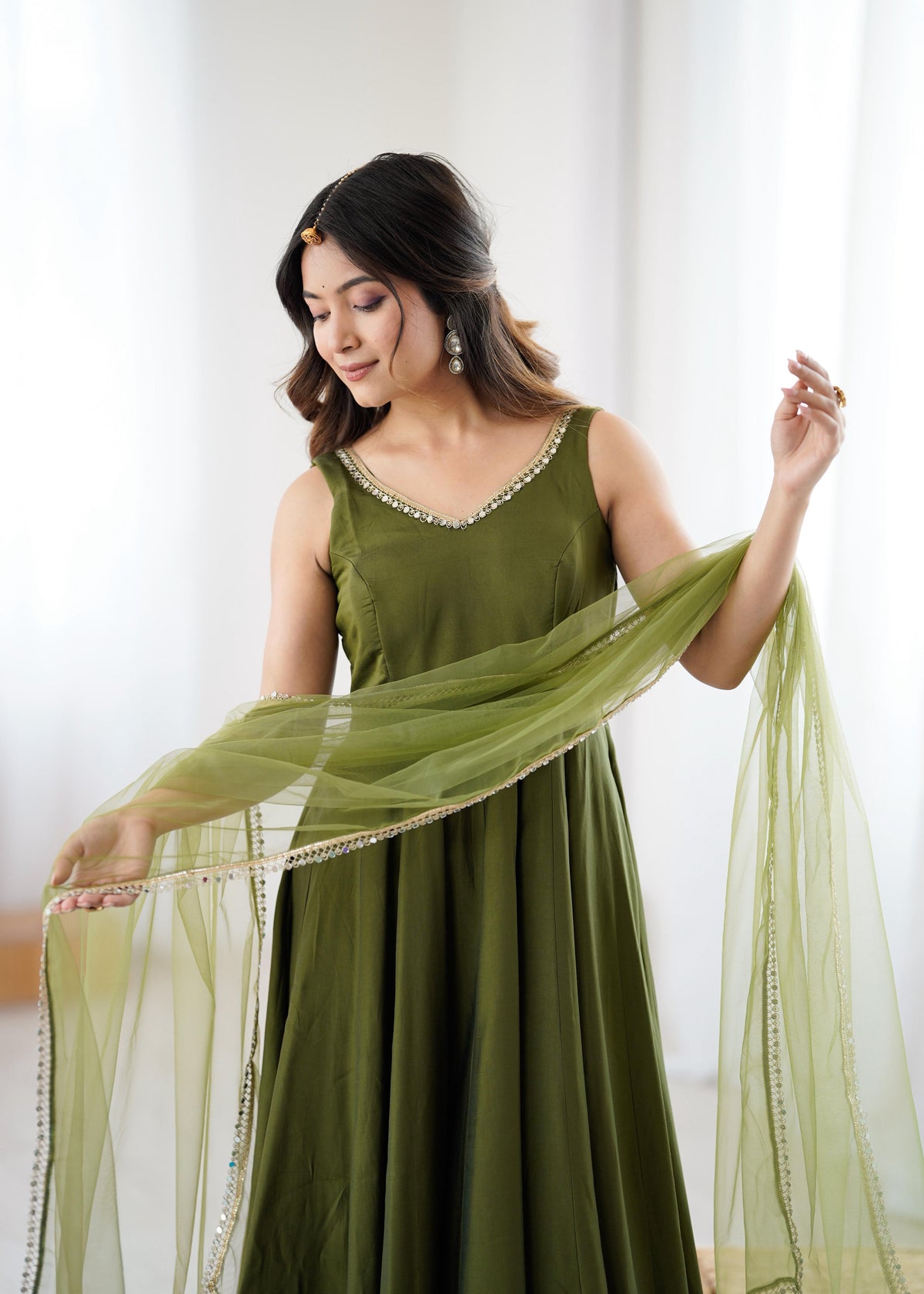 Designer Anarkali Set in Heavy Romansilk Chanderi with Net Dupatta