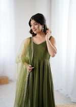Designer Anarkali Set in Heavy Romansilk Chanderi with Net Dupatta