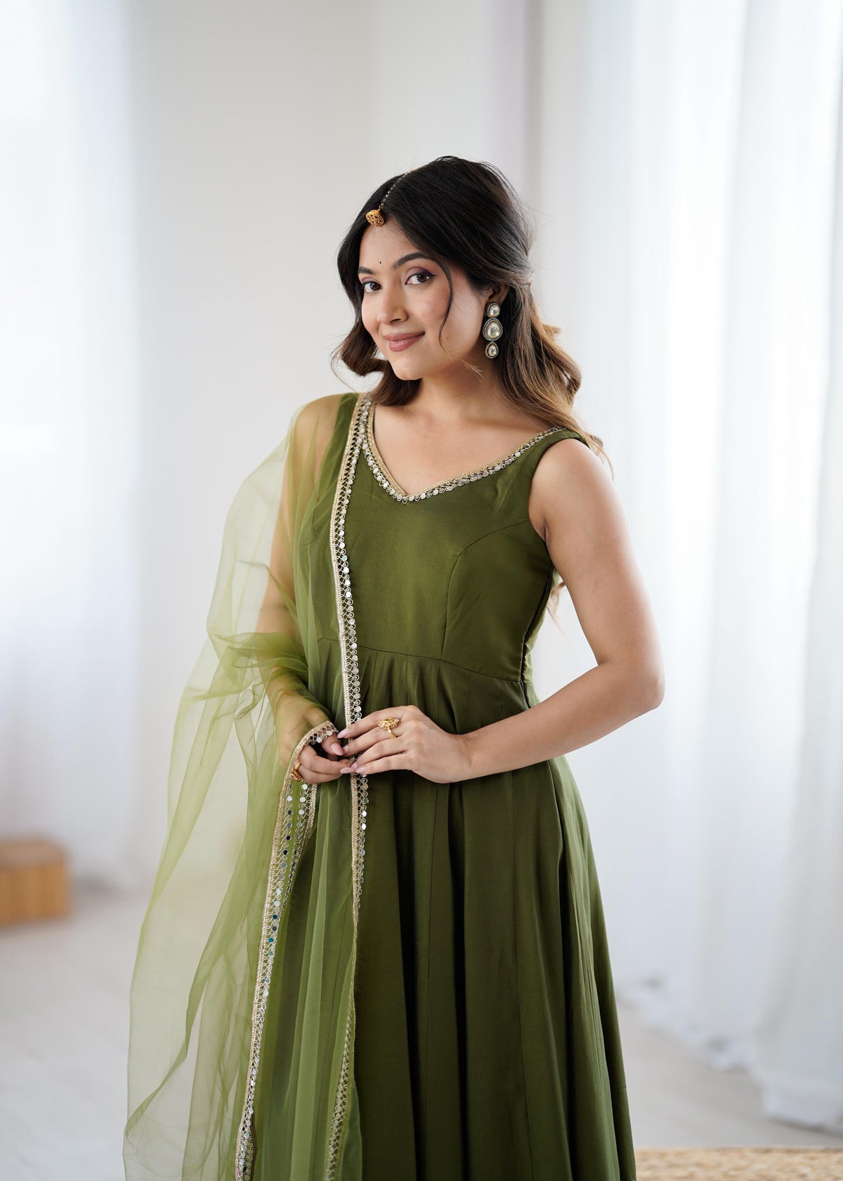 Designer Anarkali Set in Heavy Romansilk Chanderi with Net Dupatta