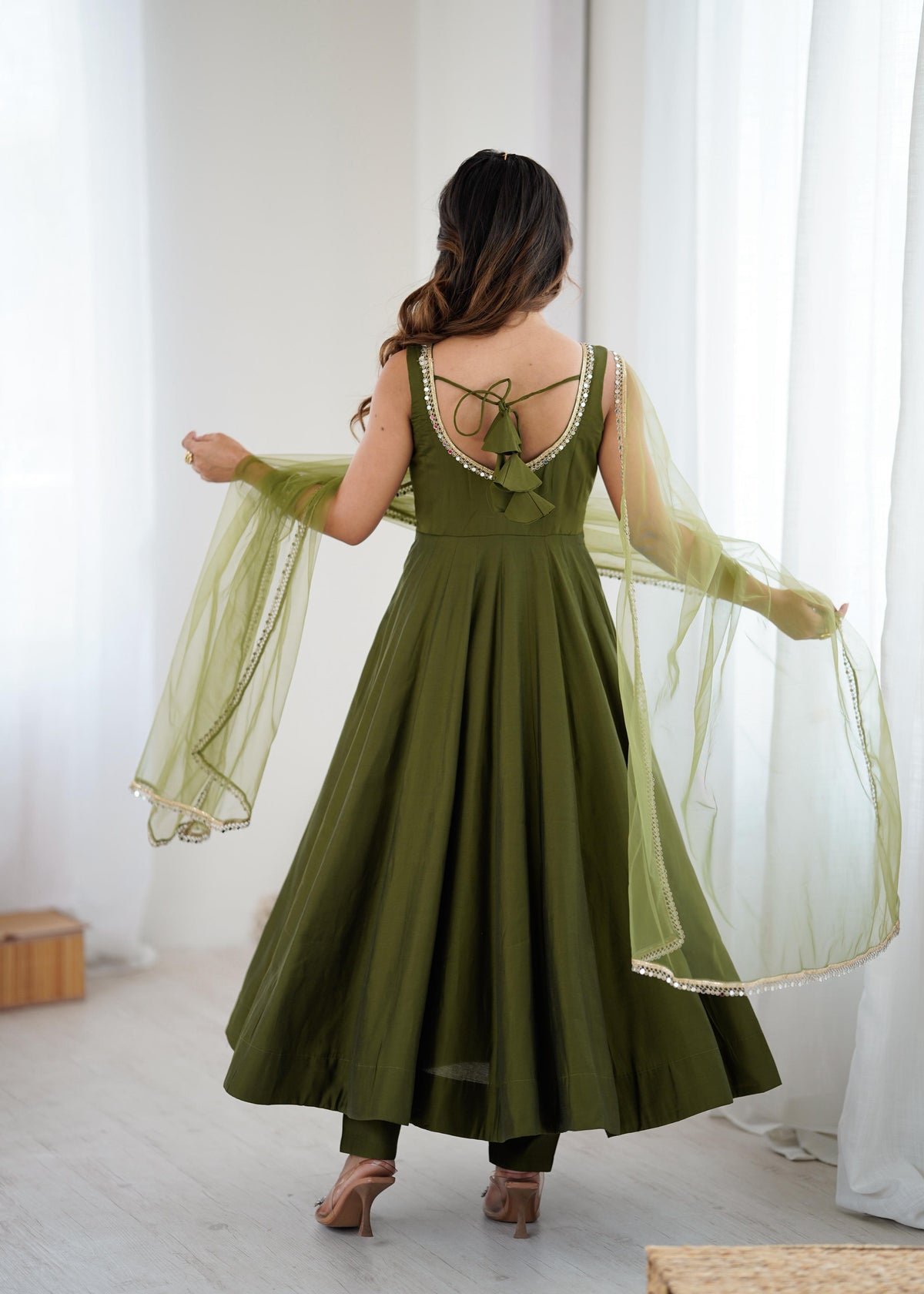 Designer Anarkali Set in Heavy Romansilk Chanderi with Net Dupatta