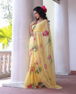 Soft Georgette Saree with Floral Prints & Double Cutdana Moti Border image 5