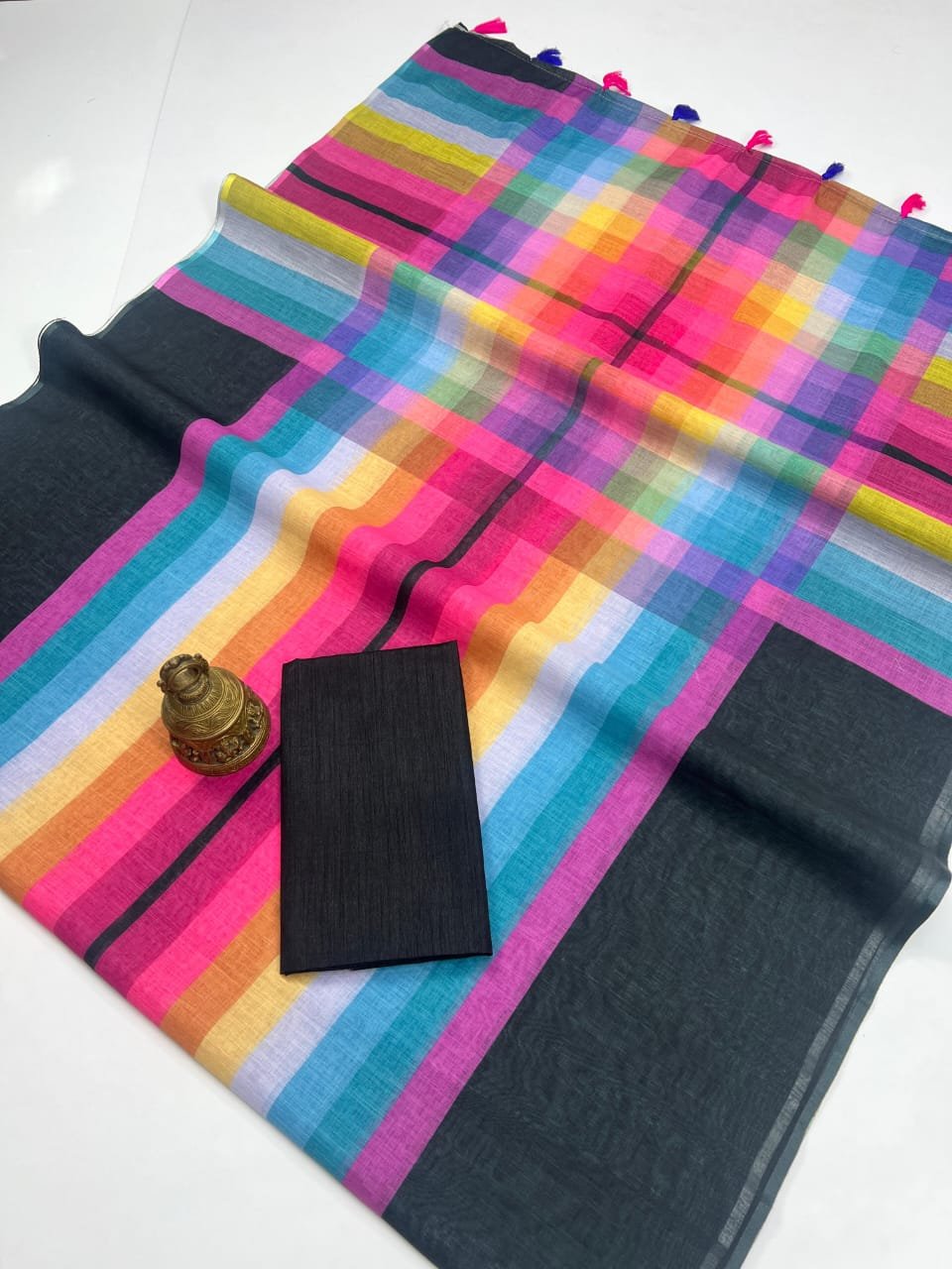 New Arrival Pure Lilan Silk Digital Print Saree with Tussles image 4