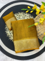 Pure Jacquard Weaving Khadi Silk Tissue Organza Saree with Elegant Border - Mustard Yellow image