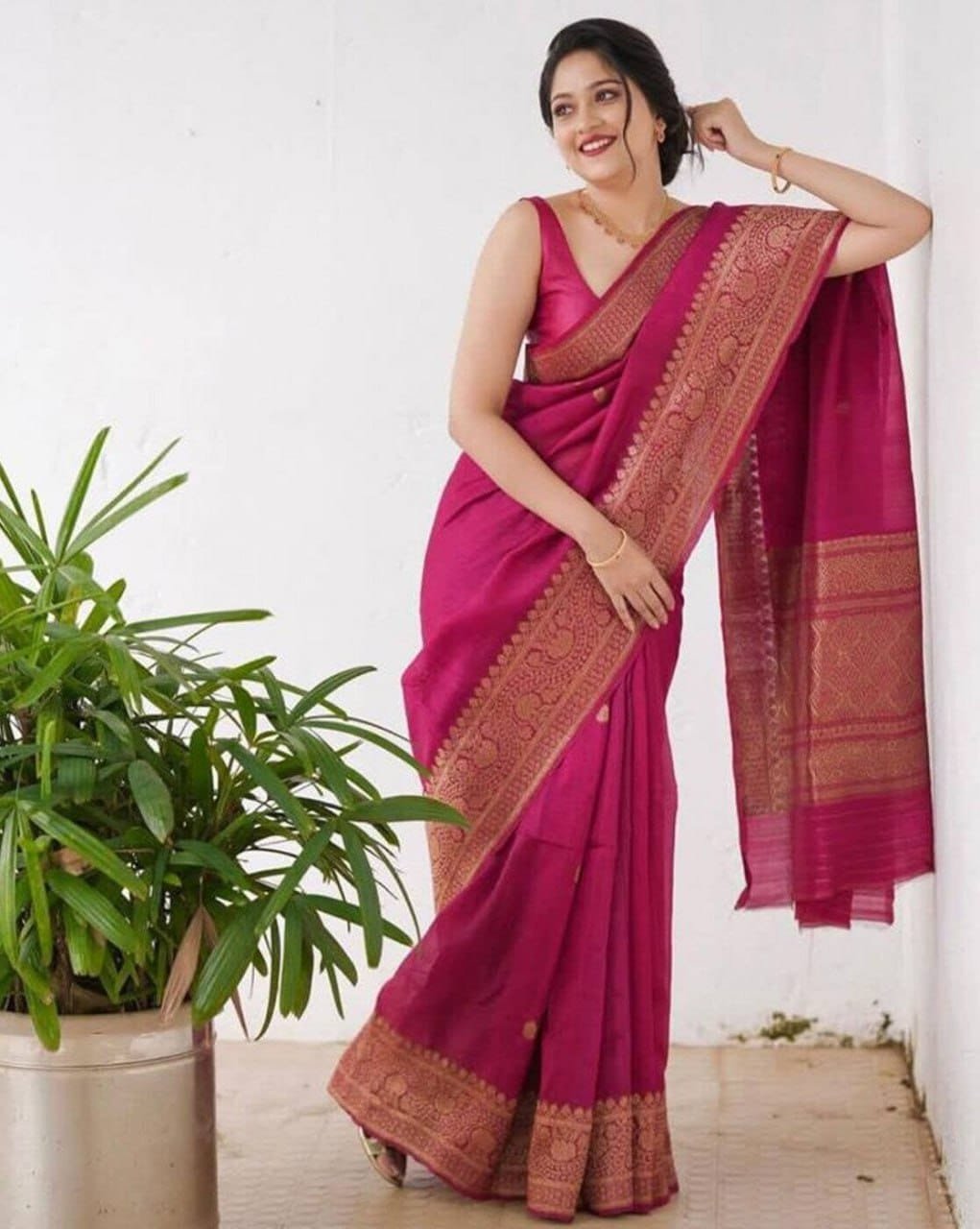 Soft Lichi Silk Saree with Rich Pallu & Jacquard Work image 1
