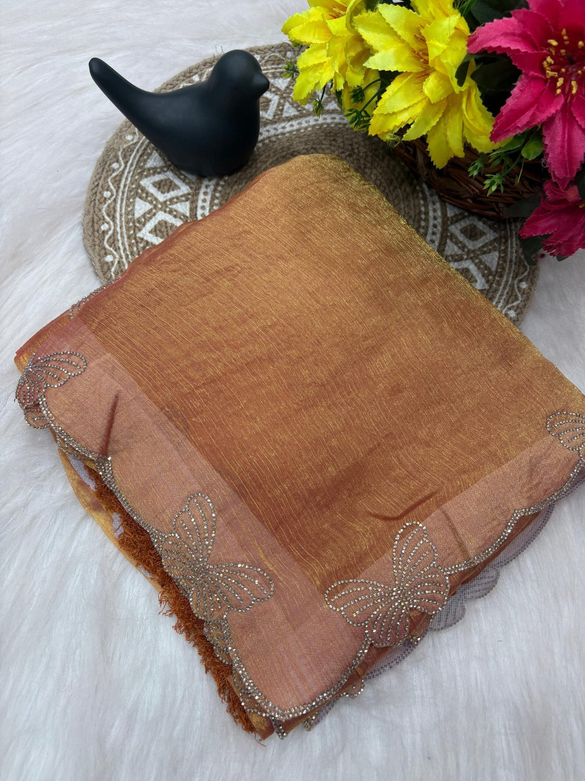 Fandy Chiffon Silk Saree with Butterfly Concept & Diamond Border image 12