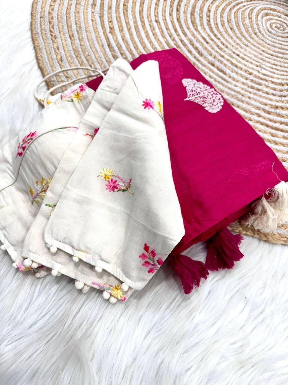 Pure Chanderi Cotton Saree with Multi-Thread Work & Heavy Tassels image 8
