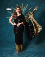 Bollywood Blockbuster Sequin Design Georgette Saree with Cutwork Lace Border - Black image