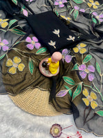 Vanshi Blooming Georgette Saree with Floral Brush Print, Handwork & Khatli Border image 3