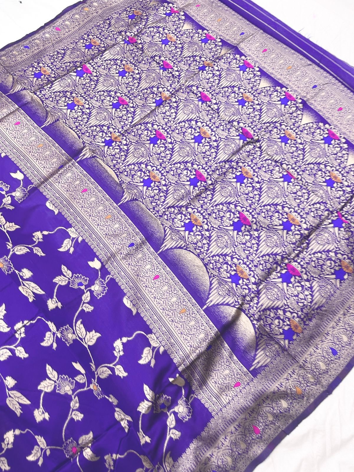 Purple Soft Lichi Silk Saree with Rich Jacquard Work & Contrast Blouse image 4