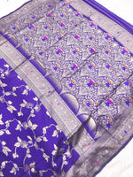 Purple Soft Lichi Silk Saree with Rich Jacquard Work & Contrast Blouse image 4