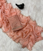 Stunning Pink Satin Space Silk Saree with Original Jarkhan Diamond Work – Perfect for Sangeet & Cocktail Nights image 13