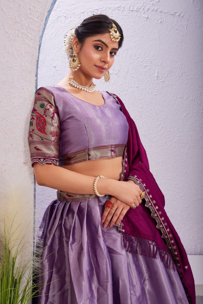 Morni Woven Jacquard Silk Lehenga Set with Embroidered Vichitra Silk Dupatta image 6