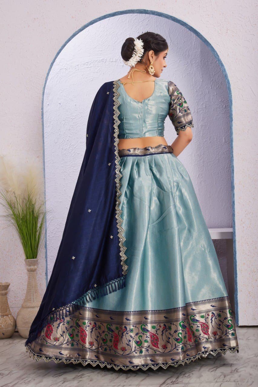 Morni Woven Jacquard Silk Lehenga Set with Embroidered Vichitra Silk Dupatta image 17