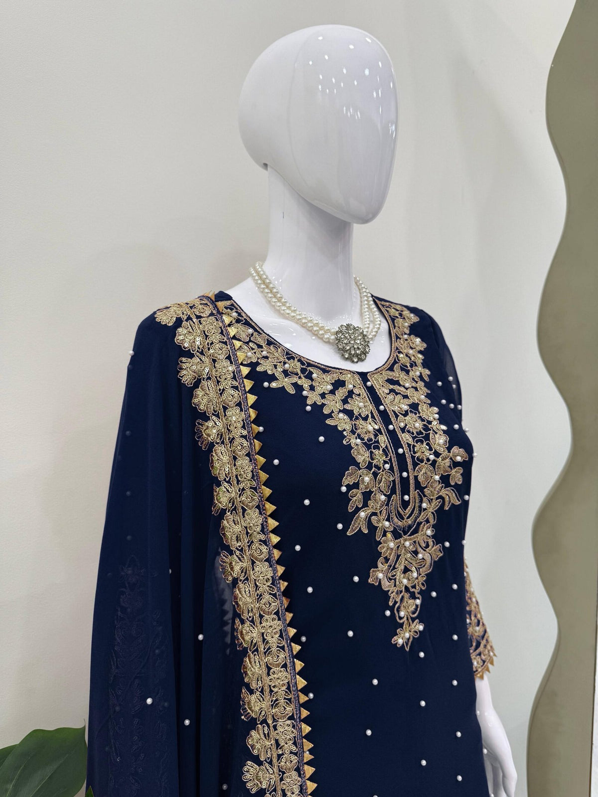 Elegant Foux Georgette Top-Plazo-Dupatta Set with Coding, Sequence & Rivet Moti Work image 3
