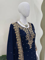 Elegant Foux Georgette Top-Plazo-Dupatta Set with Coding, Sequence & Rivet Moti Work image 3