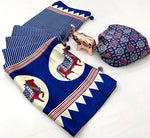 White Zebra – Premium Japan Satin Patola Ajrakh Print Saree - Royal Blue image