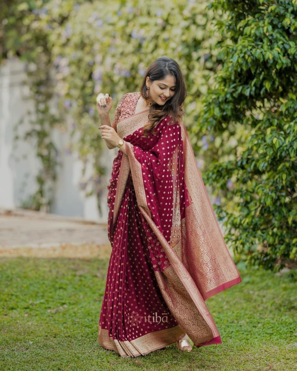 Soft Lichi Silk Saree with Rich Pallu & All-Over Jacquard Work image 1