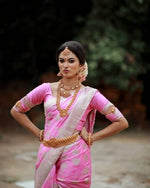 Soft Lichi Silk Saree with Silver Work & Heavy Jacquard Border image 7