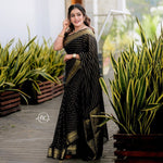 Purple Butti Soft Lichi Silk Saree with Jacquard Work & Contrast Blouse - Black image
