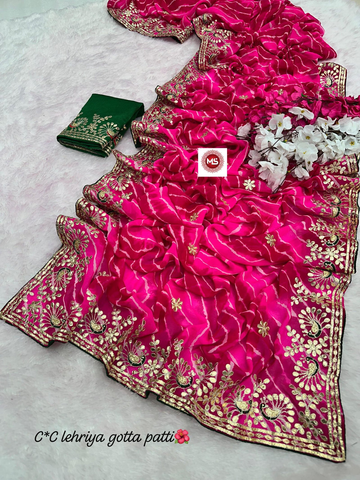 Heavy Georgette C-By Leheriya Saree with Gotta Patti & Multi Coding Work image 0