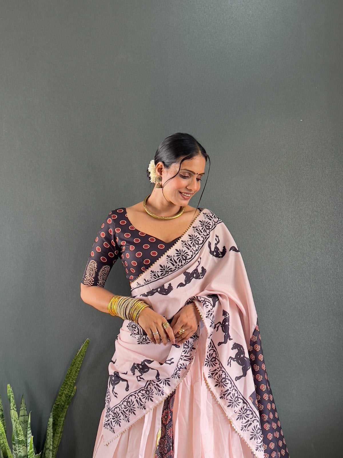 Elegant Cotton Lehenga Set with Gota Patti Work & Printed Dupatta image 1