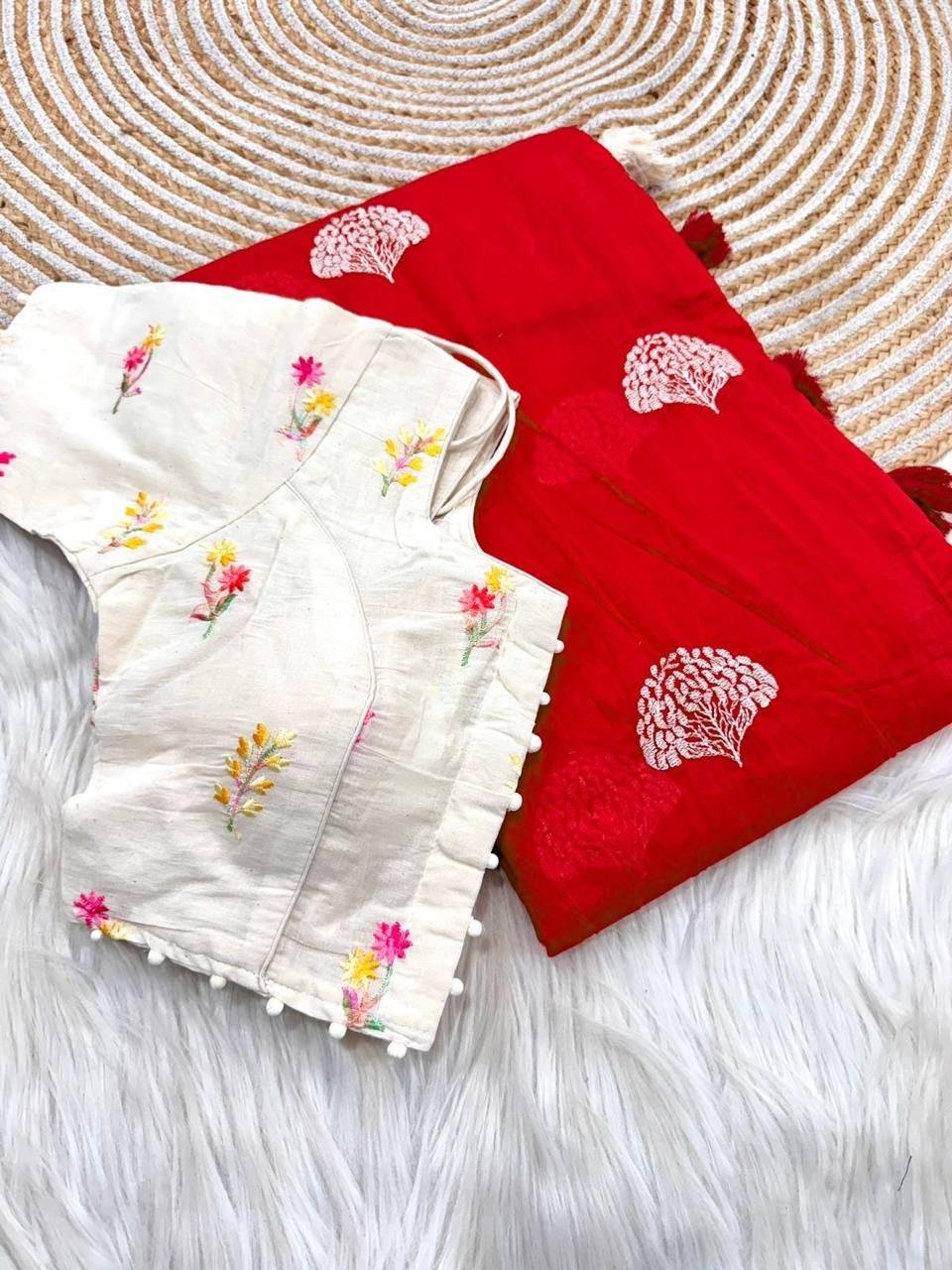 Pure Chanderi Cotton Saree with Multi-Thread Work & Heavy Tassels image 1