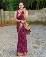 Purple Butti Soft Lichi Silk Saree with Jacquard Work & Contrast Blouse - Magenta image