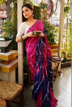 Plain Linen Saree with Mirror & Digital Print Work + Bangalory Satin Blouse image 0