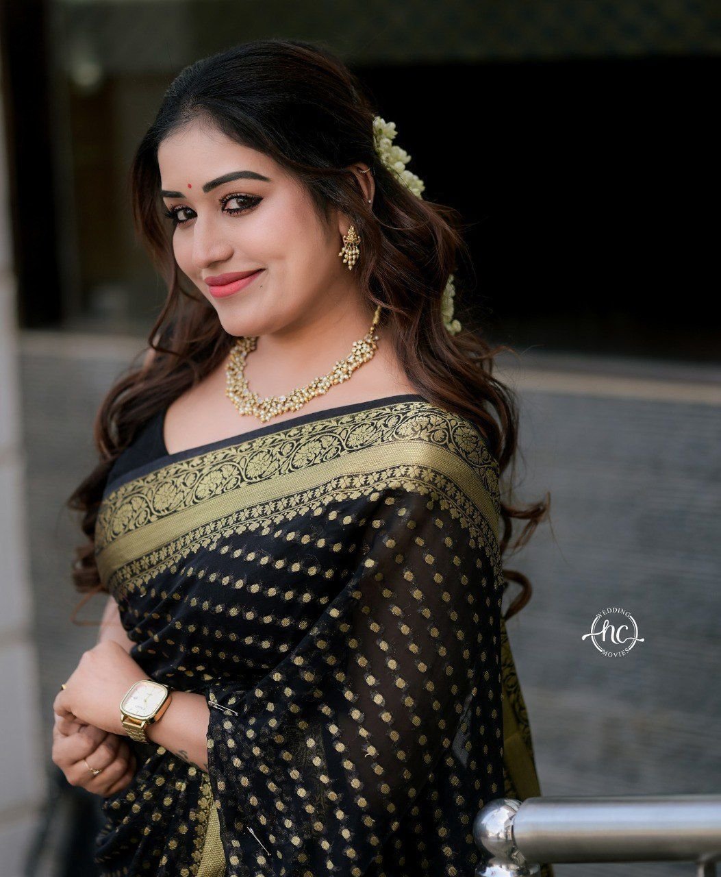 Purple Butti Soft Lichi Silk Saree with Jacquard Work & Contrast Blouse image 6