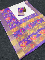 Elegant Linen Saree with Gold Jari 5×5 Border & Digital Print image 6