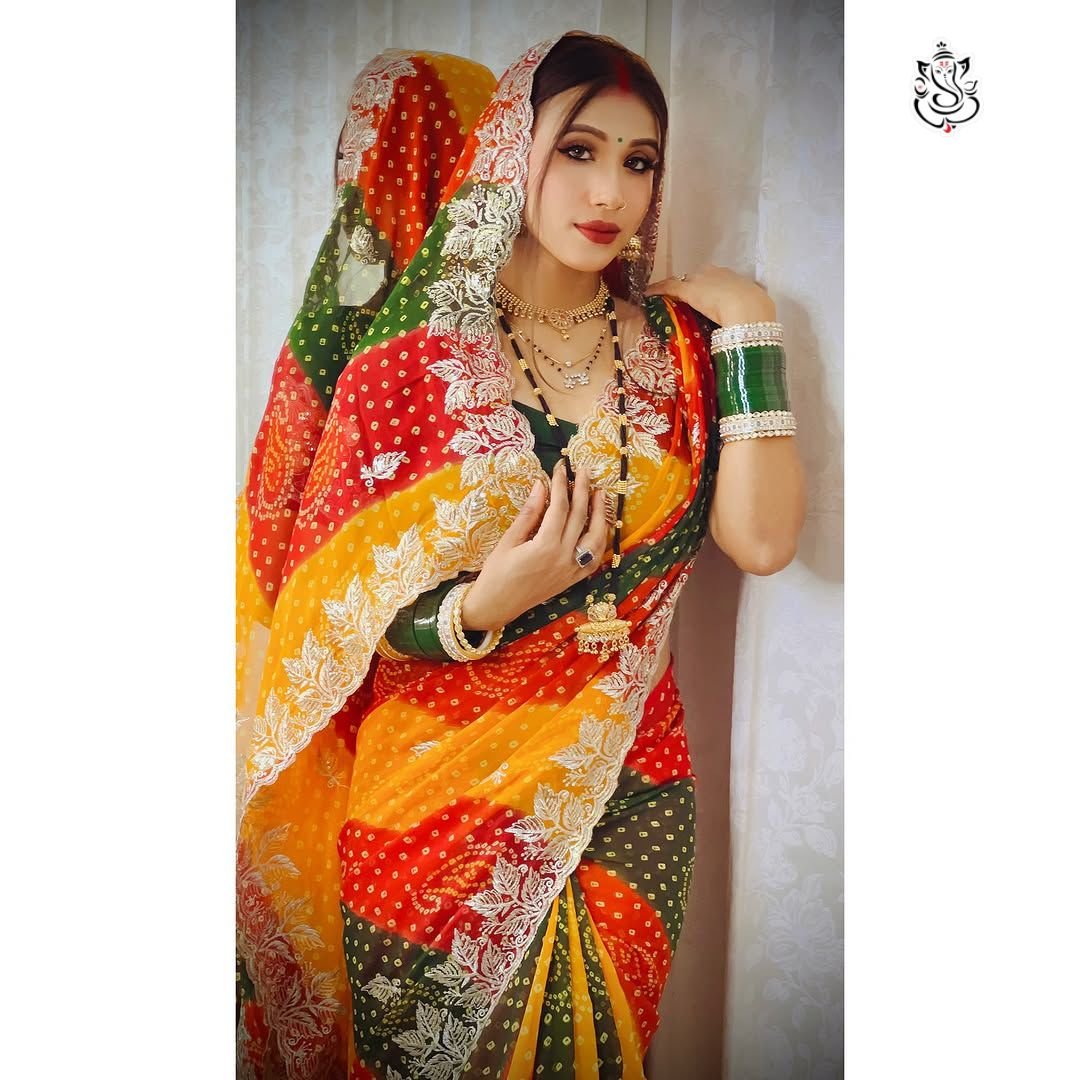 Trending Bandhini Print Soft Georgette Saree with Heavy C-Pallu Work image 5