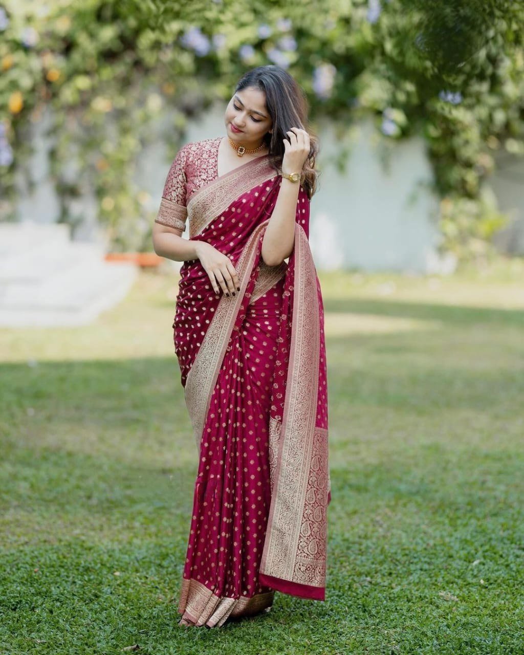 Soft Lichi Silk Saree with Rich Pallu & All-Over Jacquard Work image 5
