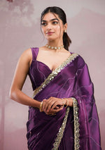 Elegant Burberry Silk Saree with Real Mirror & Embroidery Work - Royal Purple image